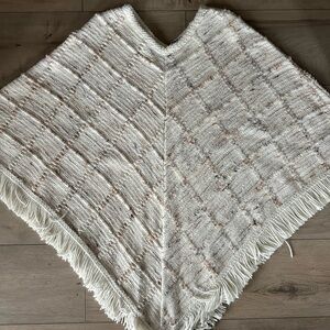 Vintage knit Poncho - Ivory with Beige Accents!